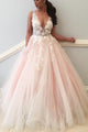 Charming Prom Dresses A-line V-neck Floor Length Sleeveless Lace Applique Long Tulle Prom Dress OHC258 | Cathyprom