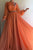 A-line High Neck Hand-Made Flowers Long Sleeves Long Chiffon Prom Dresses Long Evening Dress OHC243 | Cathyprom