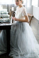 Two Piece Wedding Dresses A-line Sweep Train Lace Simple Tulle Bridal Gown OHD204