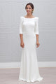 Sheath Bateau Backless 3/4 Sleeves Sweep Train Beach Wedding Dress OHD054 | Cathyprom