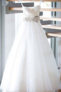 Cheap Ball Gown Sweetheart Sweep Train Sleeveless Romantic Tulle Wedding Dresses Sequins OHD160 | Cathyprom