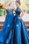 Unique A-line Halter Sleeveless Blue Long Satin Prom Dresses Beaded Formal Dress Evening Gowns OHC297 | Cathyprom