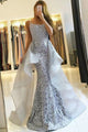 Mermaid Spaghetti Straps Detachable Floor-Length Lace Prom Dress C15