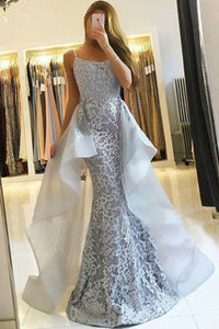 Mermaid Spaghetti Straps Detachable Floor-Length Lace Prom Dress C15