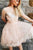 A-Line Crew Short Sleeves Pink Tulle Homecoming Dress with Embroidery OHM081 | Cathyprom