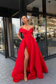 Chic A-line Off-the-Shoulder Floor Length Sleeveless Slit Prom Dresses Evening Dresses OHC274 | Cathyprom