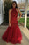 Luxurious High Neck Open Back Floor-Length Red Mermaid Prom Dress with Sequins Pearls LPD58 | Cathyprom
