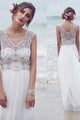 Beautiful A-line V-neck Sweep Train Sleeveless Tulle Bridal Gown Wedding Dresses with Beading OHD137 | Cathyprom