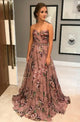 A-Line Sweetheart Sweep Train Blush Printed Chiffon Prom Dress with Beading Z39