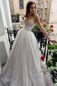 Beautiful A Line Sweetheart Sweep Train Sleeveless Long Tulle Beading Wedding Dress  OHD152 | Cathyprom