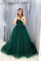 A Line Spaghetti Straps Sweetheart Sleeveless Long Green Tulle Prom Dress Evening Gown OHC329 | Cathyprom