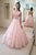 Cute Two Pieces V Neck Cap Sleeves Pink Lace Applique Long Tulle Prom Dress Party Dress OHC358 | Cathyprom