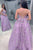 Spaghetti Straps Lilac Tulle Appliques Lace Up Prom Dress Long Criss-Cross Straps Evening Dress OHC520