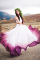 Two Piece Bateau Sweep Train Fuchsia Dyed Chiffon Wedding Dress OHD020 | Cathyprom