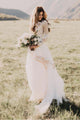 Chic A Line Scoop Floor Length Long Sleeve Floor-length Chiffon Bridal Gown Wedding Dresses OHD134 | Cathyprom