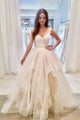 A-Line Scoop Floor-Length Ivory Tiered Wedding Dress Bridal Gown OHD070 | Cathyprom