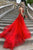 Customize A Line V Neck Sleeveless Lace Applique Long Red Tulle Prom Dress Evening Dress OHC326 | Cathyprom