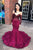 Sparkly Strapless V Neck Burgundy Satin Sequins Long Sleeve Mermaid Evening Dress Prom Dress OHC386 | Cathyprom