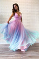 A Line Spaghetti Straps Sweep Train Sleeveless Backless Ombre Long Tulle Prom Dress OHC204 | Cathyprom