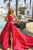 Unique A Line Strapless Sleeveless Split Long Red Satin Prom Dress Evening Dress OHC355 | Cathyprom