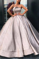 Glitter Strapless Ball Gown Floor Length Satin Pleats Long Prom Dresses OHC516