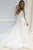 A-Line V-Neck Long Sleeves Sweep Train White Wedding Dress with Appliques OHD004 | Cathyprom