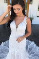 Mermaid  V Neck Chapel Train White Long Wedding Dresses Appliques OHD099 | Cathyprom