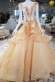 Sparkly Prom Dresses Bateau Sweep Train Appliques Beaded Lace Sleeveless Long Tulle Prom Dress  OHC241 | Cathyprom
