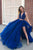 Sexy Two Piece Halter Sleeveless Beading Split Long Royal Blue Organza Prom Dresses OHC316 | Cathyprom