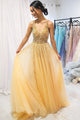 Sparkly A-line V neck Floor Length Sleeveless Tulle Long Prom Dresses Formal Dresses OHC112 | Cathyprom