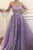 Sparkly A Line High Neck Floor Length Long Sleeve  Star Lace Lilac Long Tulle Prom Dress OHC128 | Cathyprom