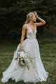 Marvelous V-neck A-line Wedding Dresses Appliques Tulle Bridal Gowns Beach Wedding Dresses OHD203