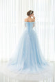 A Line Off-the-shoulder Sweep/Brush Train Sleeveless Long Tulle Prom Dress/Evening Dress OHC134 | Cathyprom