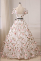 A-Line Floor Length V-Neck Prom Dresses Tulle Appliqued Long Prom Dresses With Short Sleeves LPD4