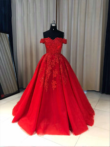 Ball Gown Cap Sleeve Lace Appliques Prom Dresses 2019 Burgundy Prom/Evening Dress PIN7114|CathyProm