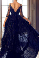 A-Line Off-the-Shoulder High Low Navy Blue Lace Prom/Homecoming Dress LPD76 | Cathyprom
