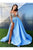 Sexy Prom Dress Blue Satin A-Line Side Slit Long Sleeves Prom Dresses Evening Dresses OHC600