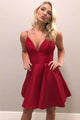 Sleeveless V Neck Satin Straps Homecoming Dresses Short Prom Dress OHM001 | Cathyprom