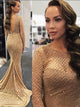 Long Sleeve Sequin Gold Sparkly Prom Dress 2019 Mermaid Prom Dress Evening Gowns HSC5519|CathyProm