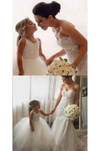 A Line Spaghetti Straps Lace Sleeveless Ivory Tulle Flower Girl Dresses  OHR024 | Cathyprom