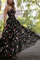 A-Line Spaghetti Straps Floor-Length Black Lace Prom Dress with Appliques LPD81 | Cathyprom