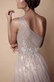 A-Line One-Shoulder Floor-Length Champagne Prom Dress with Beading Split LPD79 | Cathyprom