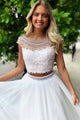 Simple Two Pieces White Lace Long Prom Dress With Beadings CMS211202