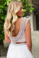 Simple Two Pieces White Lace Long Prom Dress With Beadings CMS211202