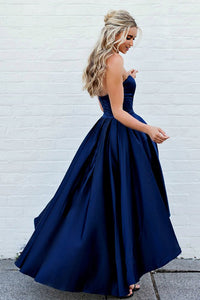 Simple Sweetheart Sleeveless High-Low Navy Blue Prom Dress with Pleats LPD61 | Cathyprom