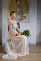 Sparkly Chic A-line Scoop Sweep Train Long Sleeve Embroidery Long Open Back Tulle Prom Dress OHC191 | Cathyprom