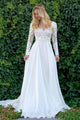 A-Line V-Neck Long Sleeves Sweep Train Wedding Dress with Appliques OHD066 | Cathyprom