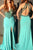 Sheath Split Backless Sweep Train Beading Turquoise Prom Dress P65