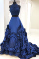 Sparkly Two Piece Ball Gown Prom Dresses Halter Sleeveless Taffeta Beading Ruffles Long Prom Dress OHC255 | Cathyprom