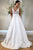 A-Line V-Neck Sweep Train Appliqued Sleeveless Satin Wedding Dress with Pockets OHD114 | Cathyprom